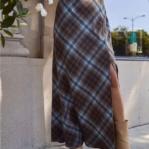 Vici Blu Pepper Brown and Blue Plaid Maxi Skirt